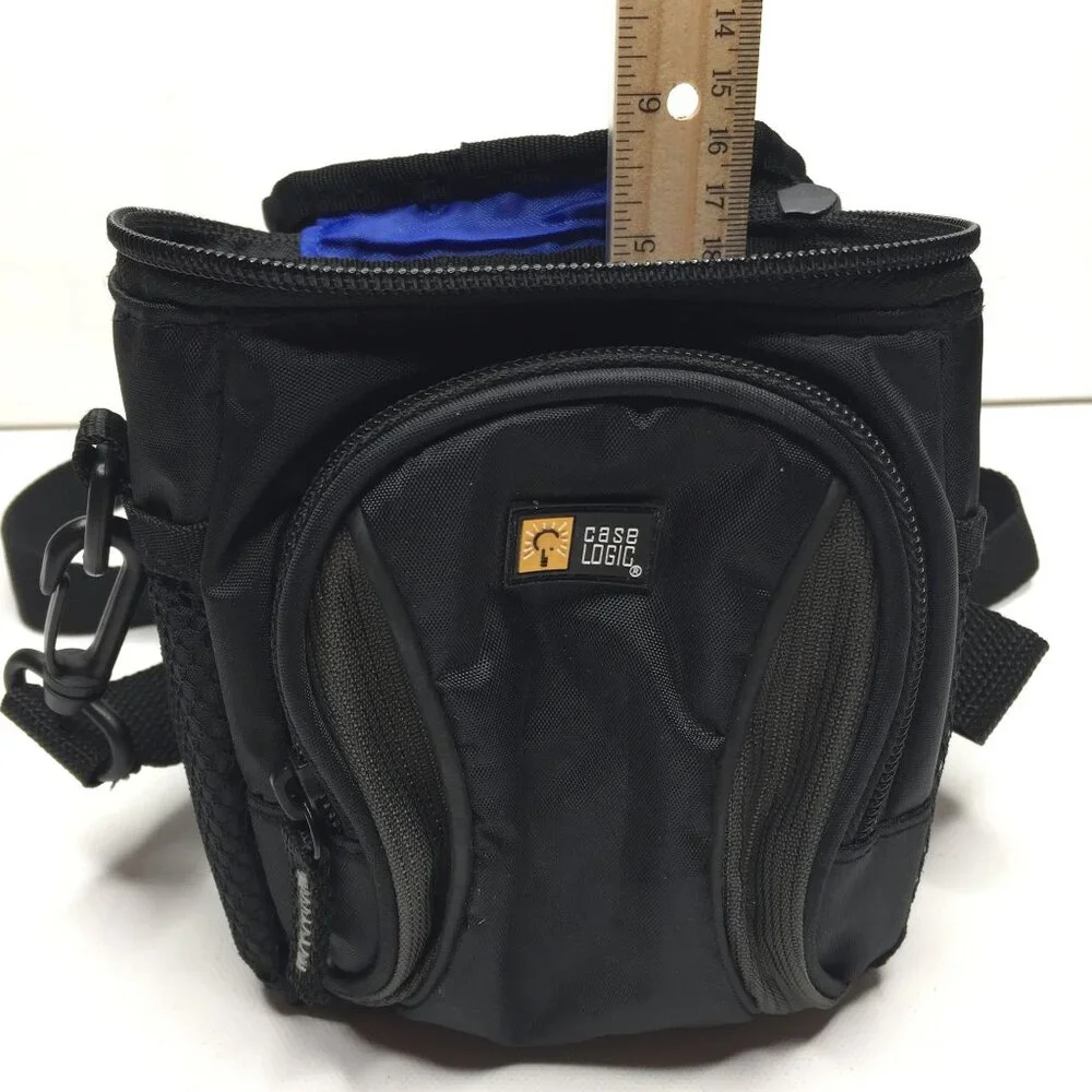 Case Logic Black Camera Bag Side Front Elastic Mesh Zipper Pockets Carry Strap
